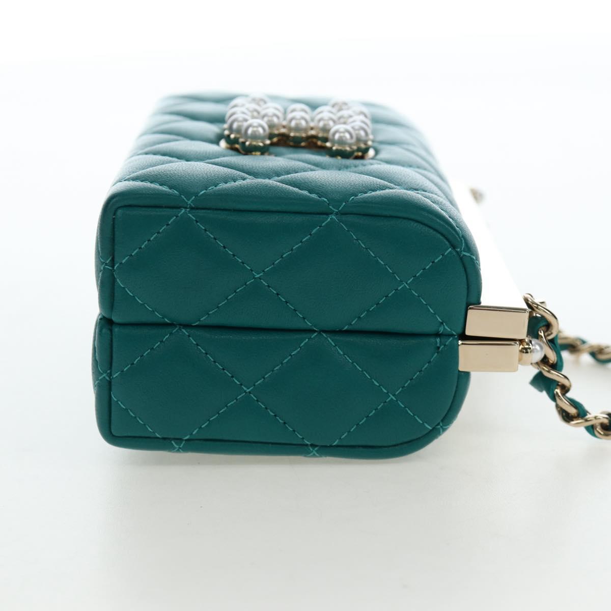CHANEL Matelasse Chain Shoulder Bag Lamb Skin Green Gold CC Auth 195029SM