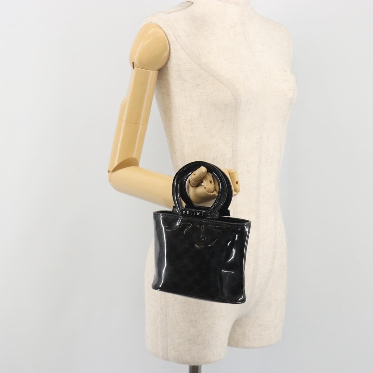 CELINE Macadam Canvas Hand Pouch Vinyl Black Auth 195036