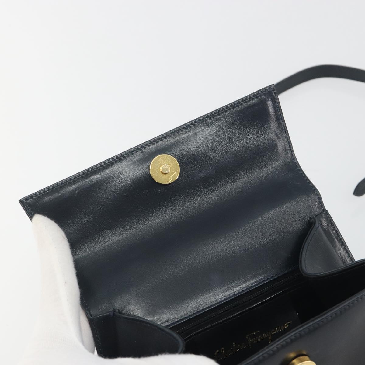 Salvatore Ferragamo Gancini Shoulder Bag Leather Black Gold Auth 195042