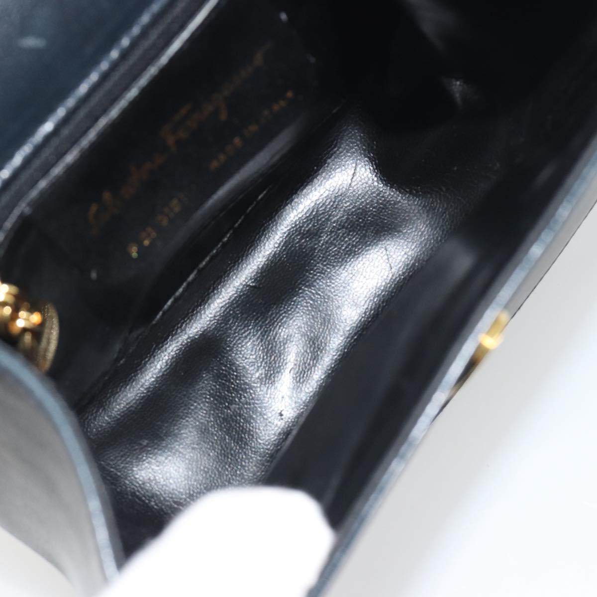 Salvatore Ferragamo Gancini Shoulder Bag Leather Black Gold Auth 195042