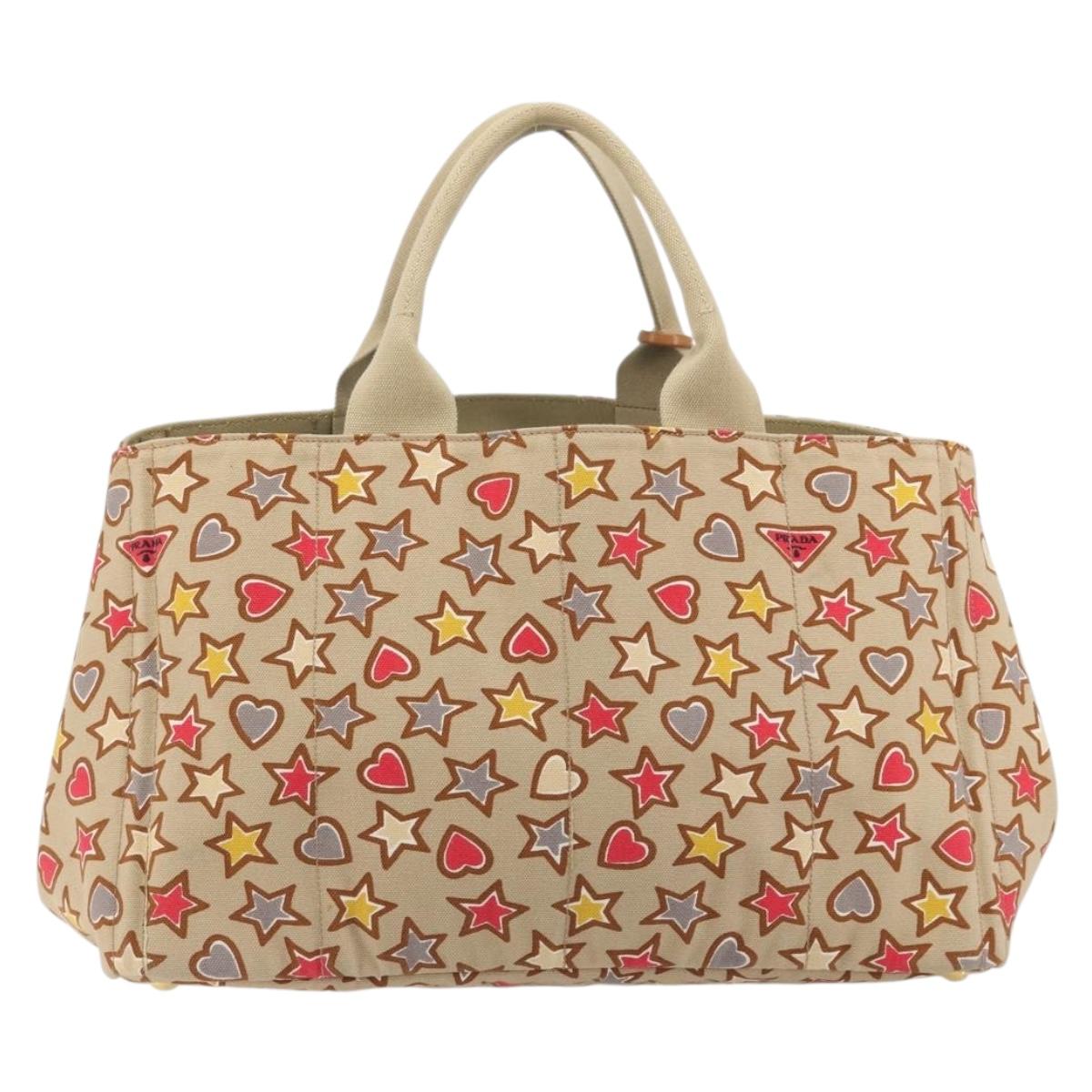 PRADA Canapa M Hand Bag Canvas Beige Gold Auth 195043A