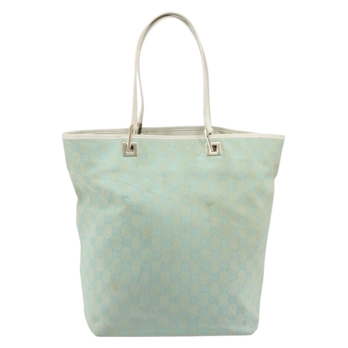GUCCI GG Canvas Tote Bag Light Blue Gold 002 1098 Auth 195045