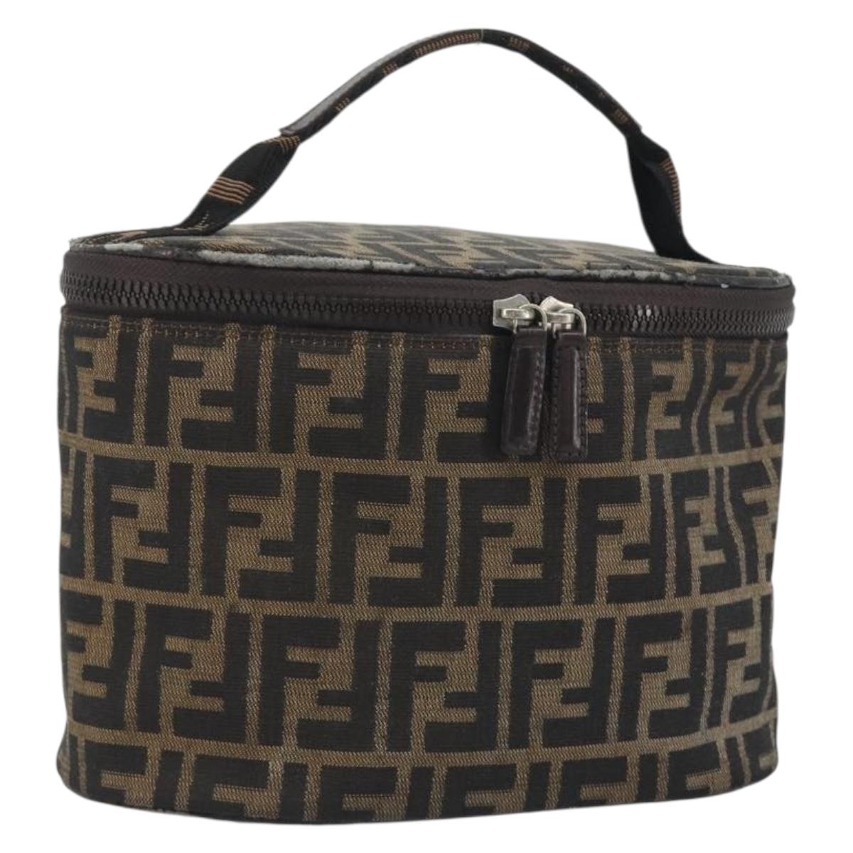 FENDI Zucca Canvas Vanity Pouch Black Brown Auth 195048