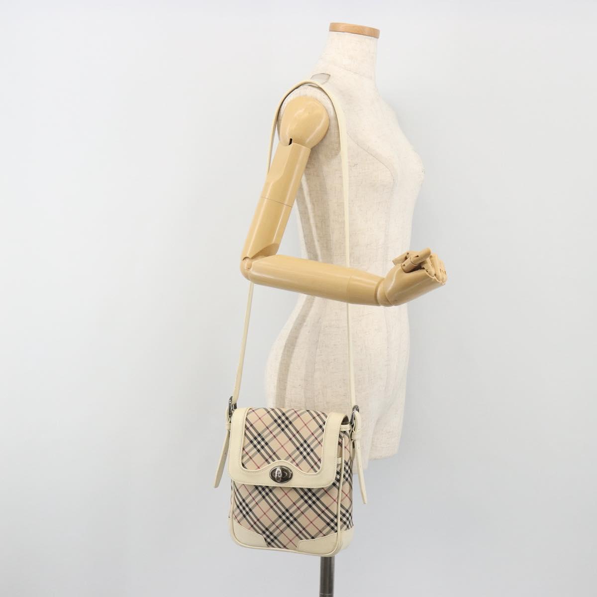 BURBERRY Nova Check Shoulder Bag Canvas Beige Auth 195053