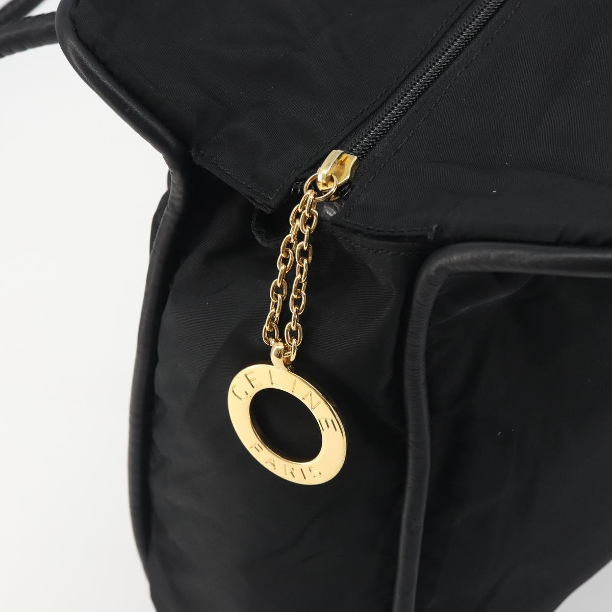 CELINE Circle Tote Bag Nylon Black Gold Auth 195054A