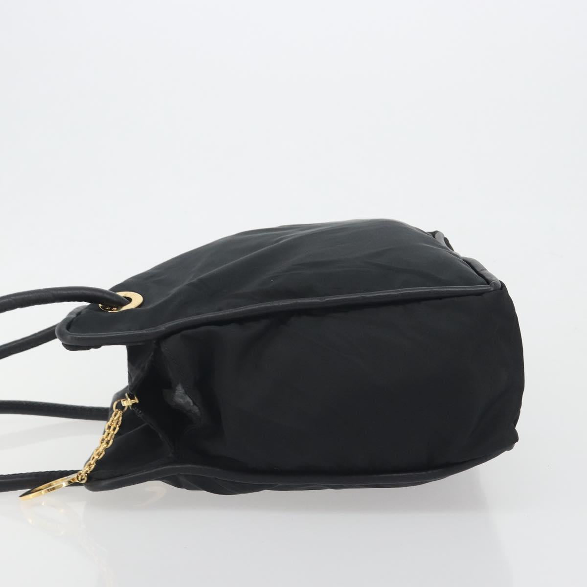 CELINE Circle Tote Bag Nylon Black Gold Auth 195054A