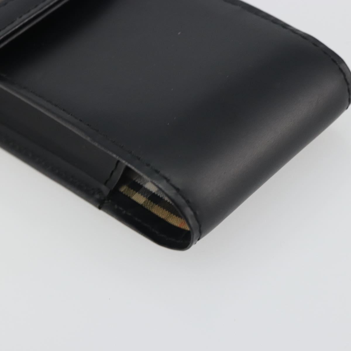 BURBERRY Pouch Leather Black Gold Auth 195059A