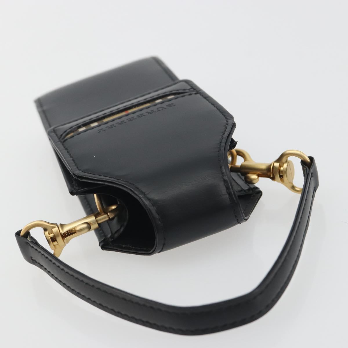BURBERRY Pouch Leather Black Gold Auth 195059A
