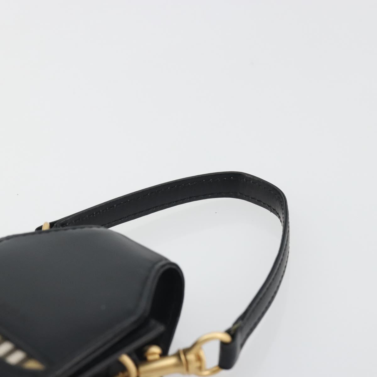 BURBERRY Pouch Leather Black Gold Auth 195059A