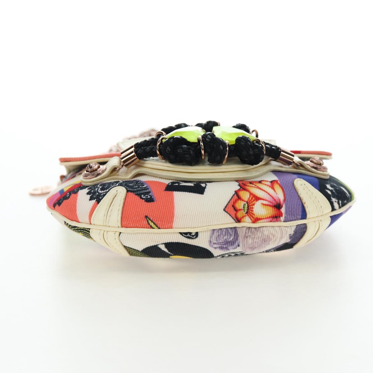 VERSACE Chain Shoulder Bag Canvas Multicolor Gold Auth 195065M