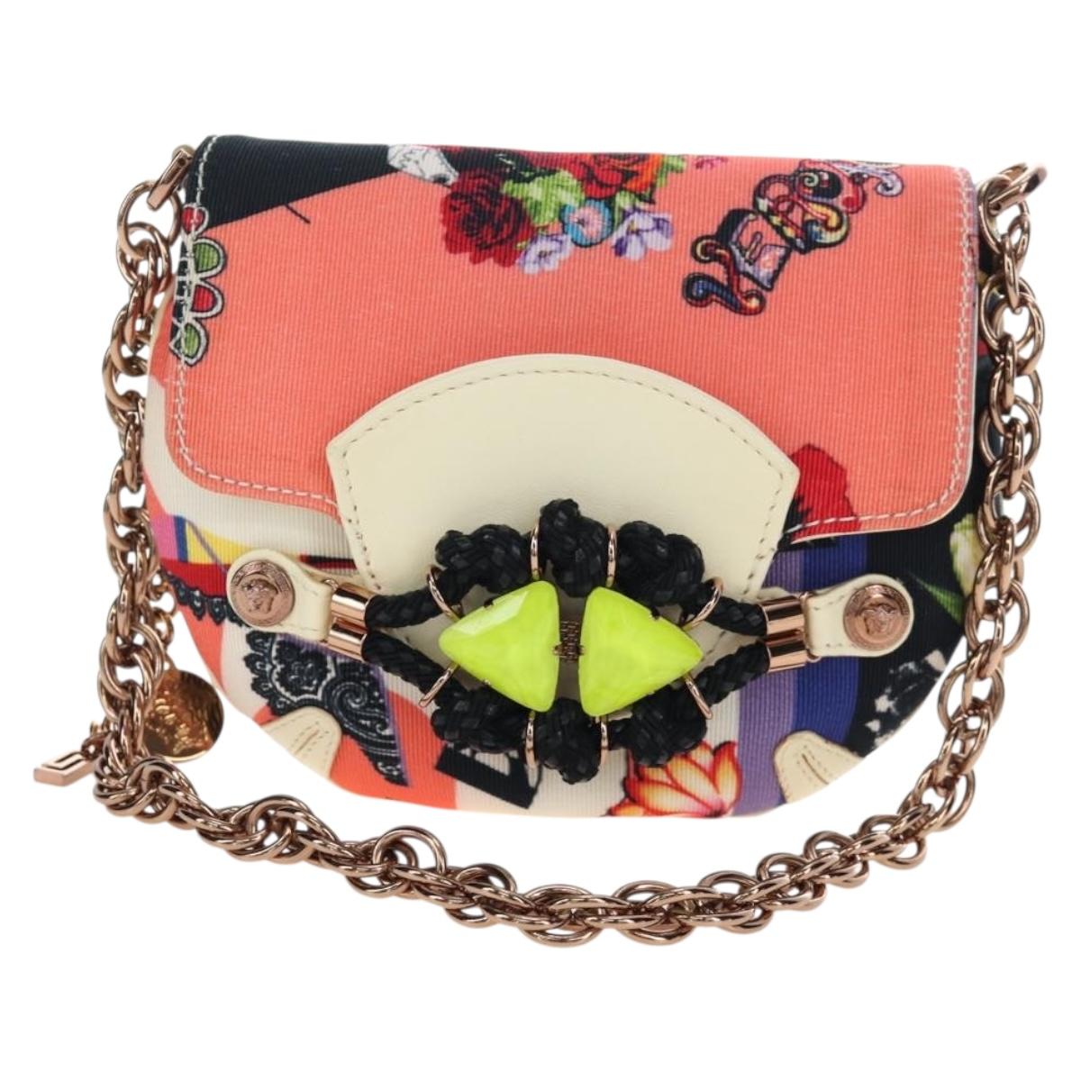 VERSACE Chain Shoulder Bag Canvas Multicolor Gold Auth 195065M