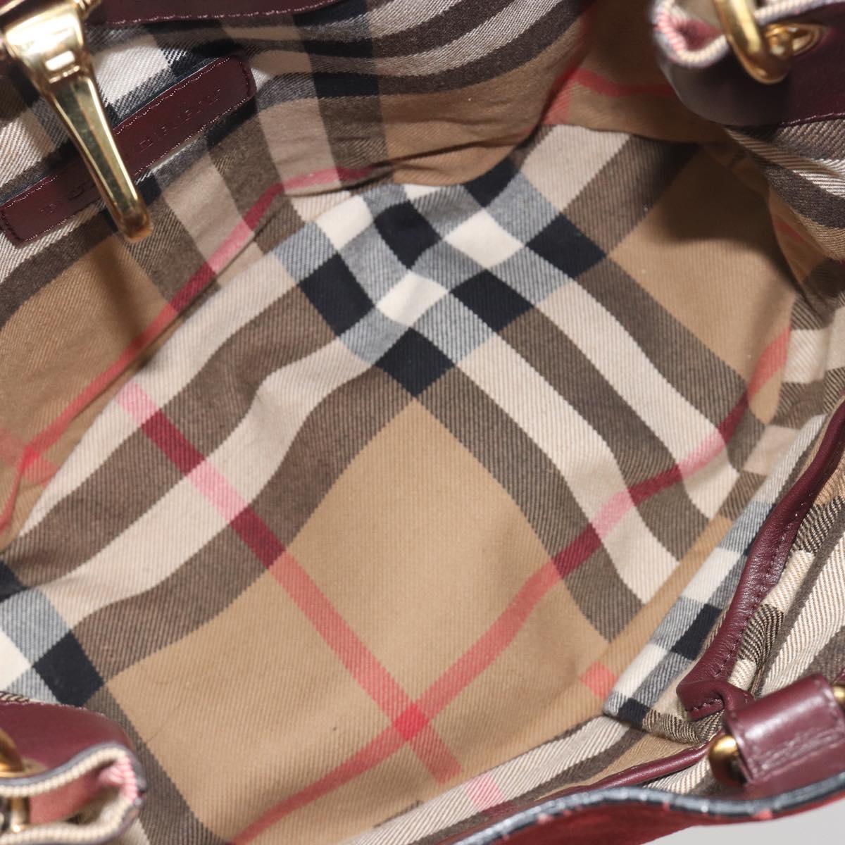 BURBERRY Nova Check Shoulder Bag Canvas Leather Silver Bordeaux Auth 195068