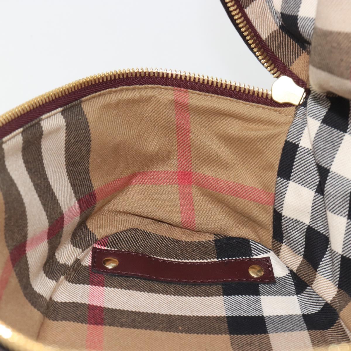 BURBERRY Nova Check Shoulder Bag Canvas Leather Silver Bordeaux Auth 195068
