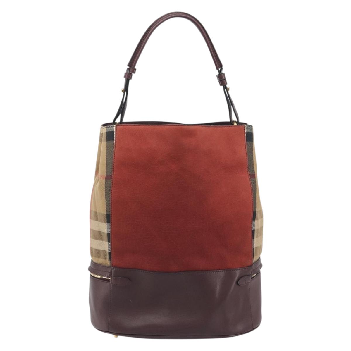 BURBERRY Nova Check Shoulder Bag Canvas Leather Silver Bordeaux Auth 195068