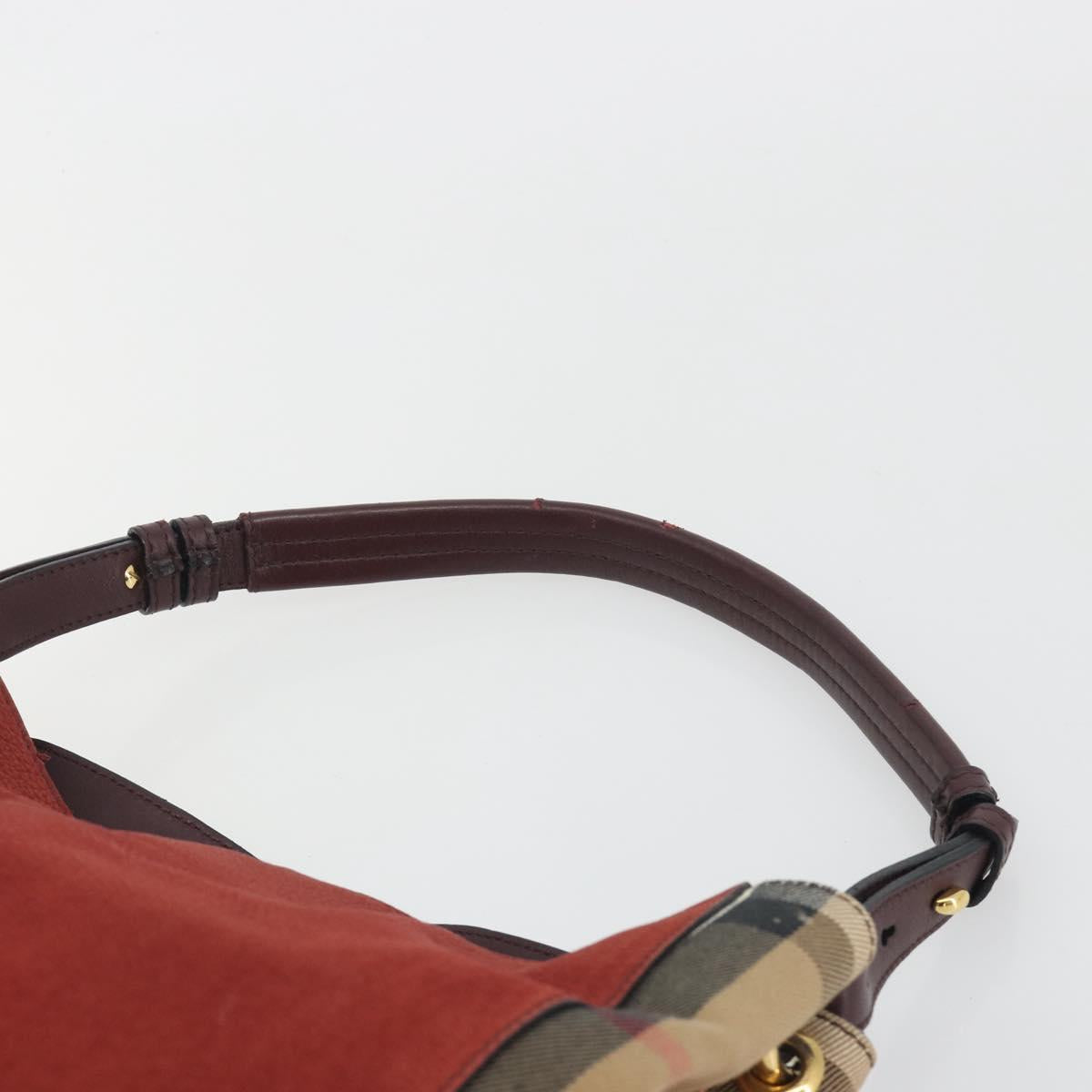 BURBERRY Nova Check Shoulder Bag Canvas Leather Silver Bordeaux Auth 195068