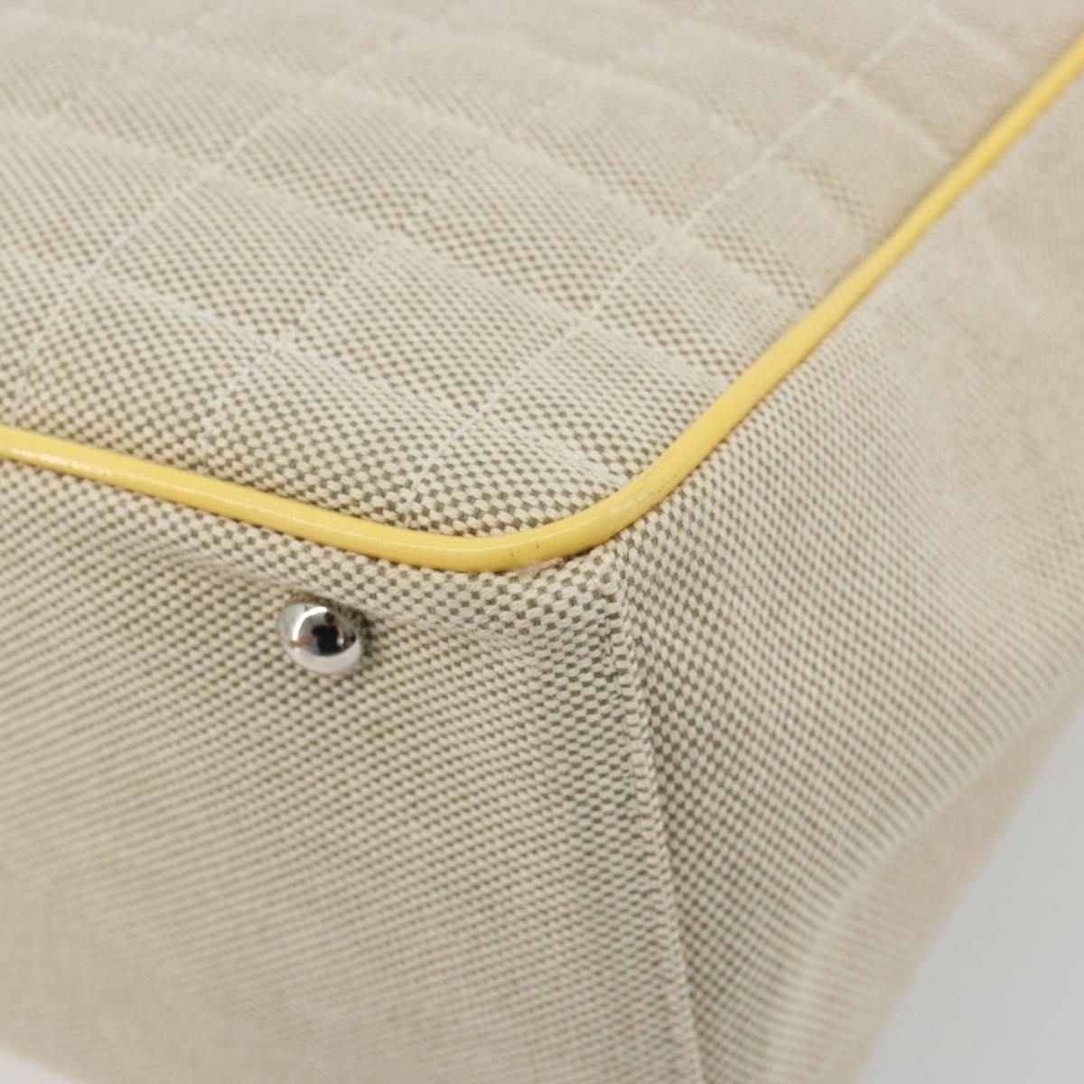 CHANEL Choco Bar Cambon Chain Tote Bag Canvas Beige Silver CC Auth 195070A