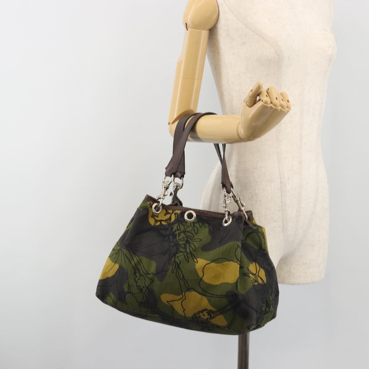 Miu Miu Tote Bag Canvas Green Silver Auth 195073A