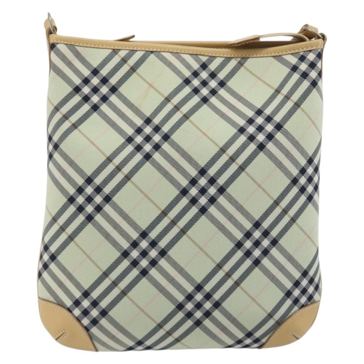 BURBERRY Nova Check Blue Label Shoulder Bag Nylon Green Silver Auth 195078A
