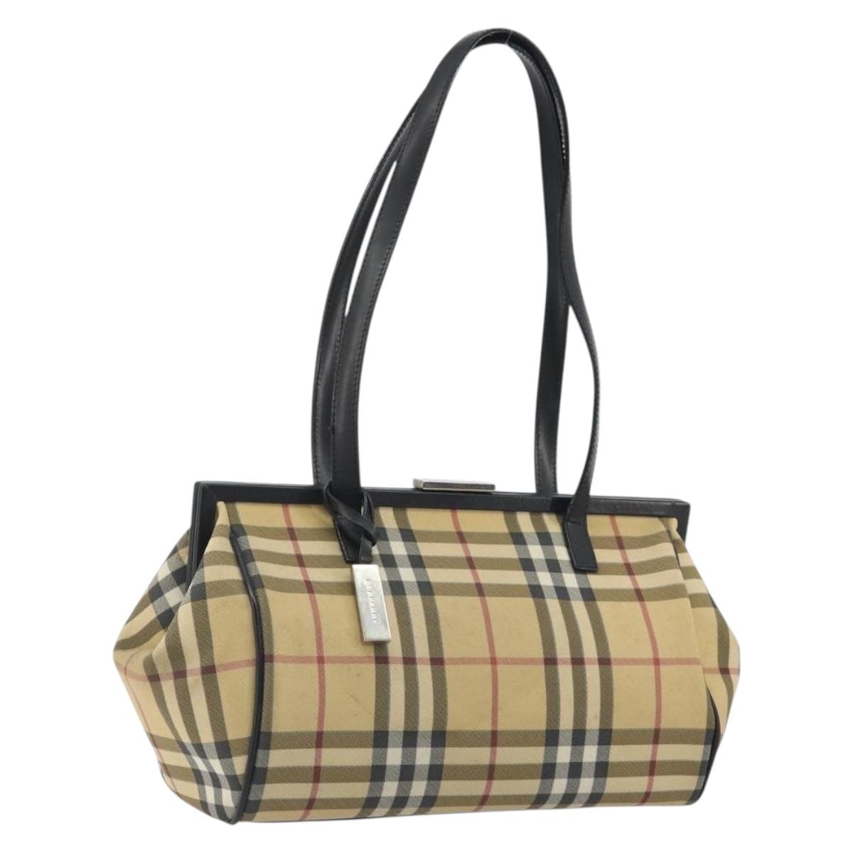 BURBERRY Nova Check Tote Bag PVC Beige Silver Auth 195080A