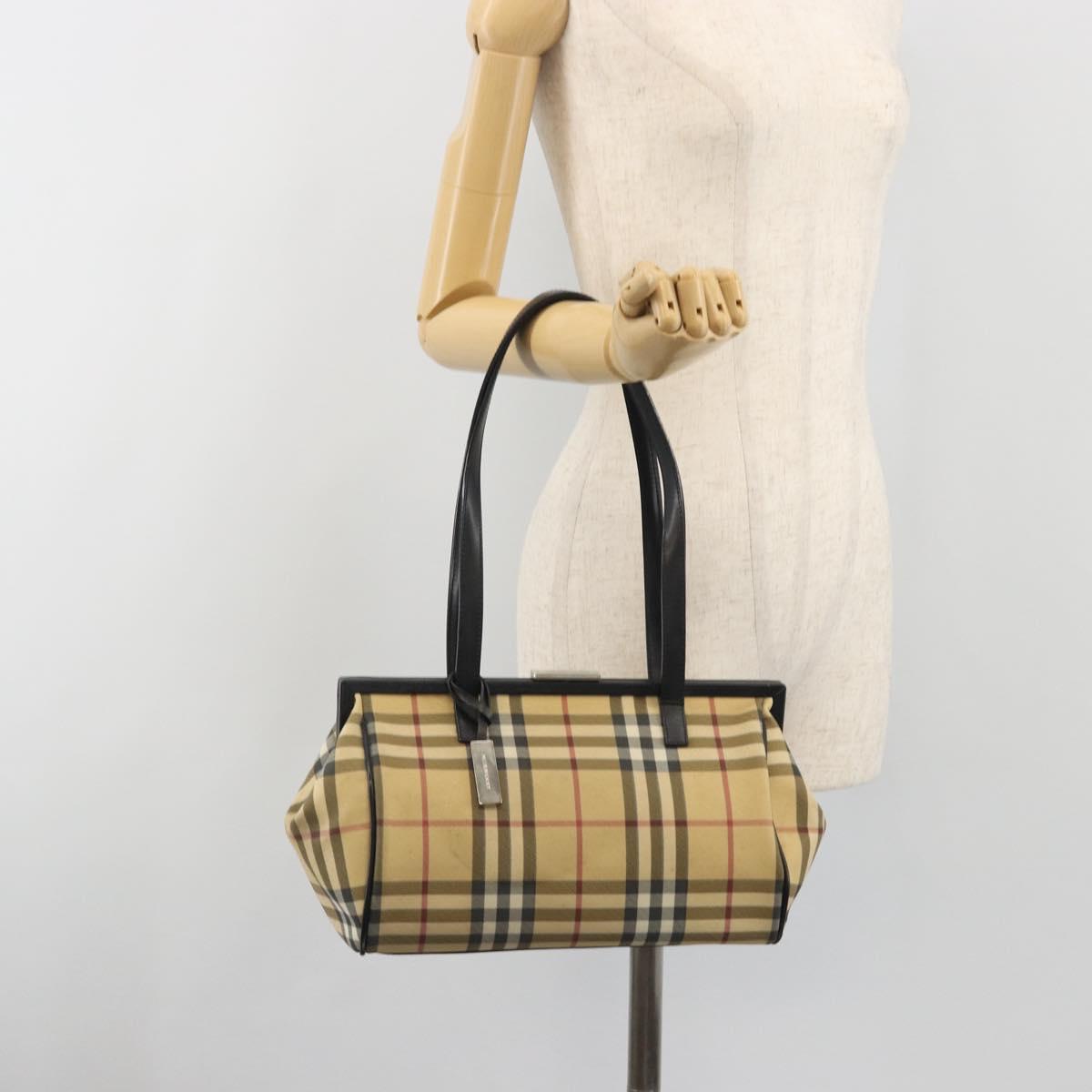 BURBERRY Nova Check Tote Bag PVC Beige Silver Auth 195080A