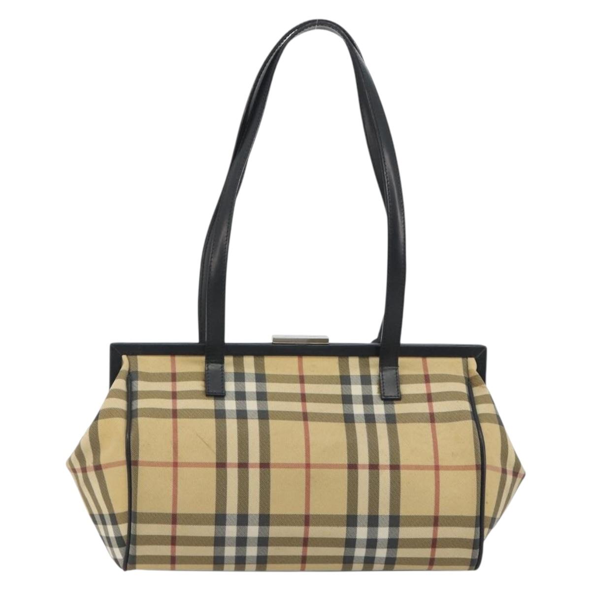 BURBERRY Nova Check Tote Bag PVC Beige Silver Auth 195080A