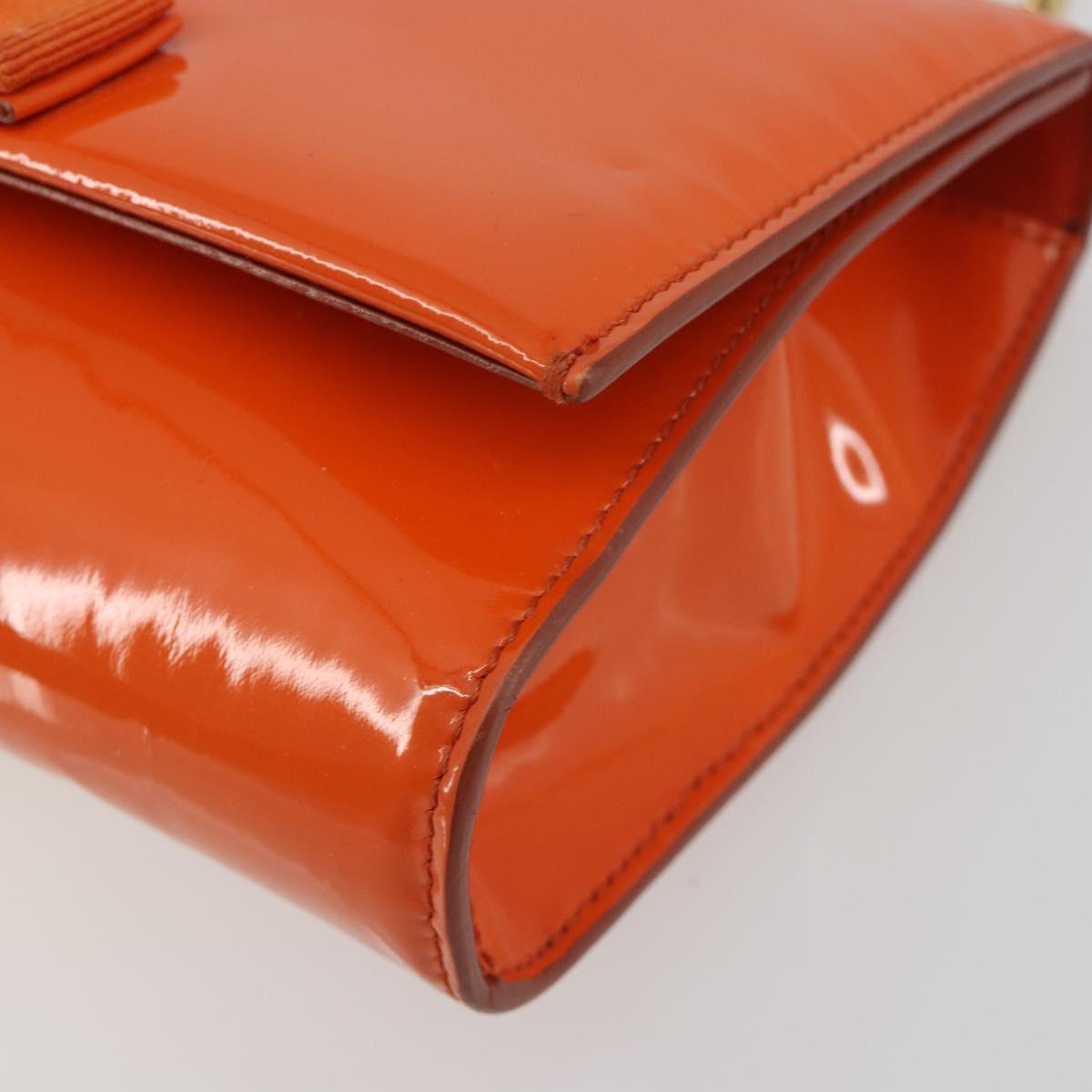 Salvatore Ferragamo Vala Chain Bag Patent leather Orange Gold Auth 195082