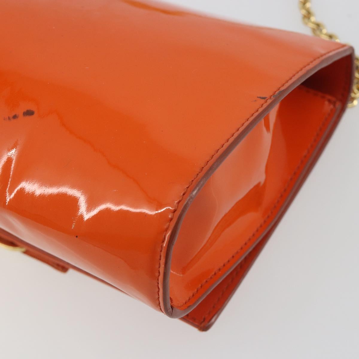 Salvatore Ferragamo Vala Chain Bag Patent leather Orange Gold Auth 195082