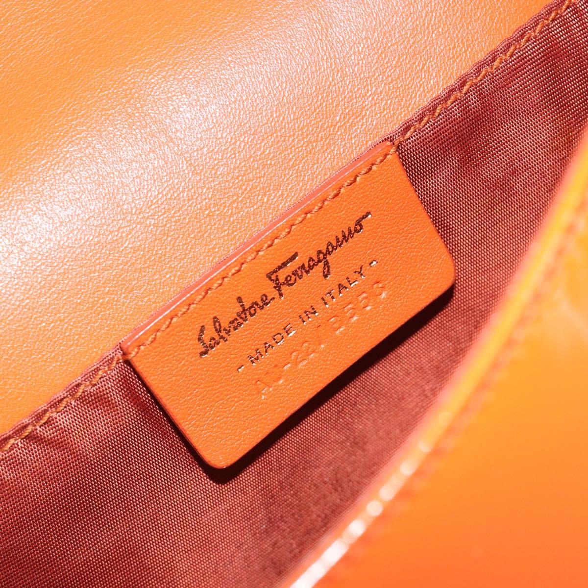 Salvatore Ferragamo Vala Chain Bag Patent leather Orange Gold Auth 195082