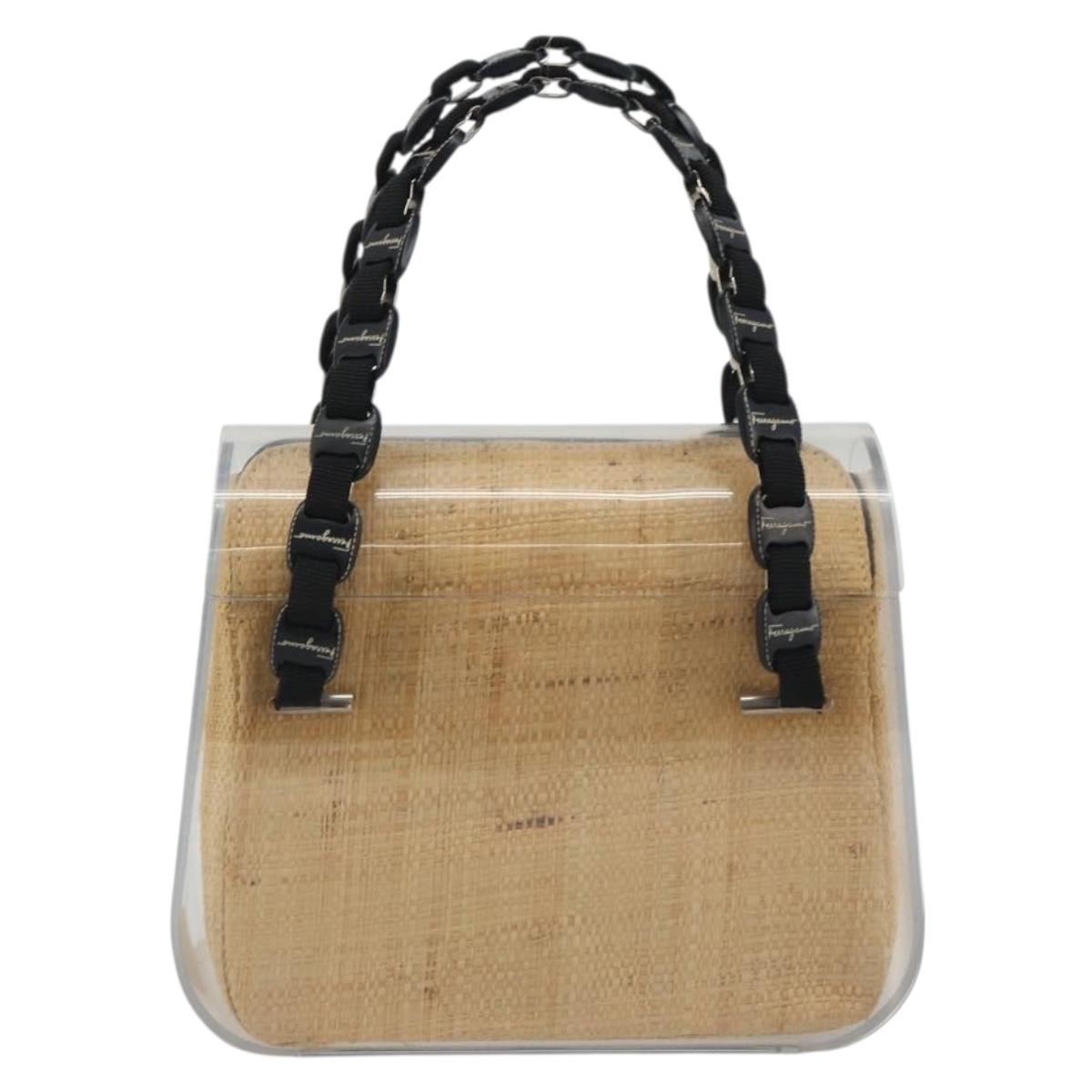 Salvatore Ferragamo Vala Chain Hand Bag Plastic Clear Silver Auth 195087V