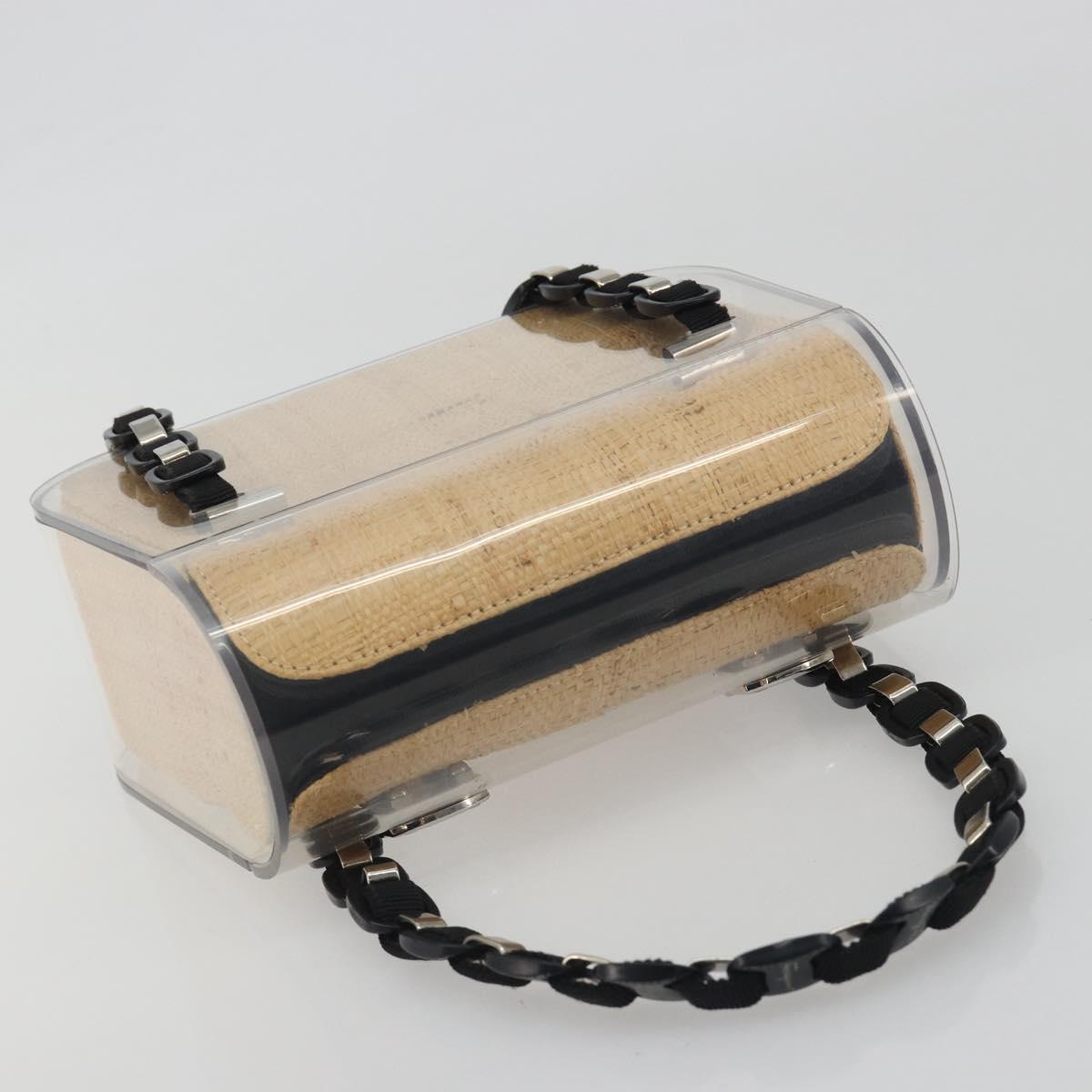 Salvatore Ferragamo Vala Chain Hand Bag Plastic Clear Silver Auth 195087V