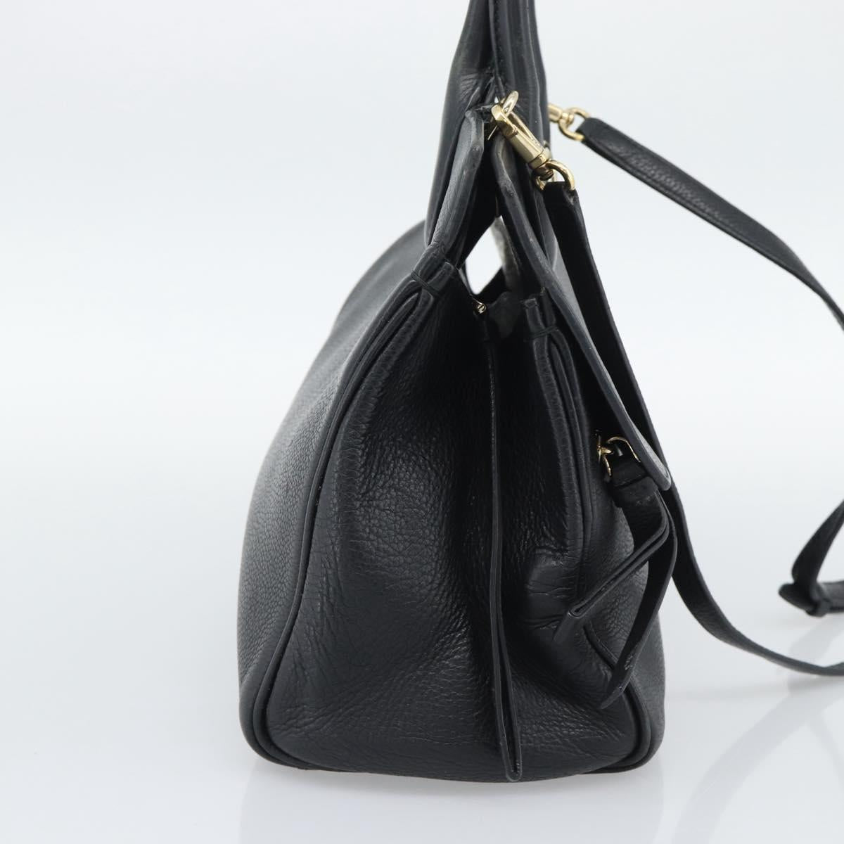 Salvatore Ferragamo Gancini Studio Hand Bag Leather 2way Black Gold Auth 195088
