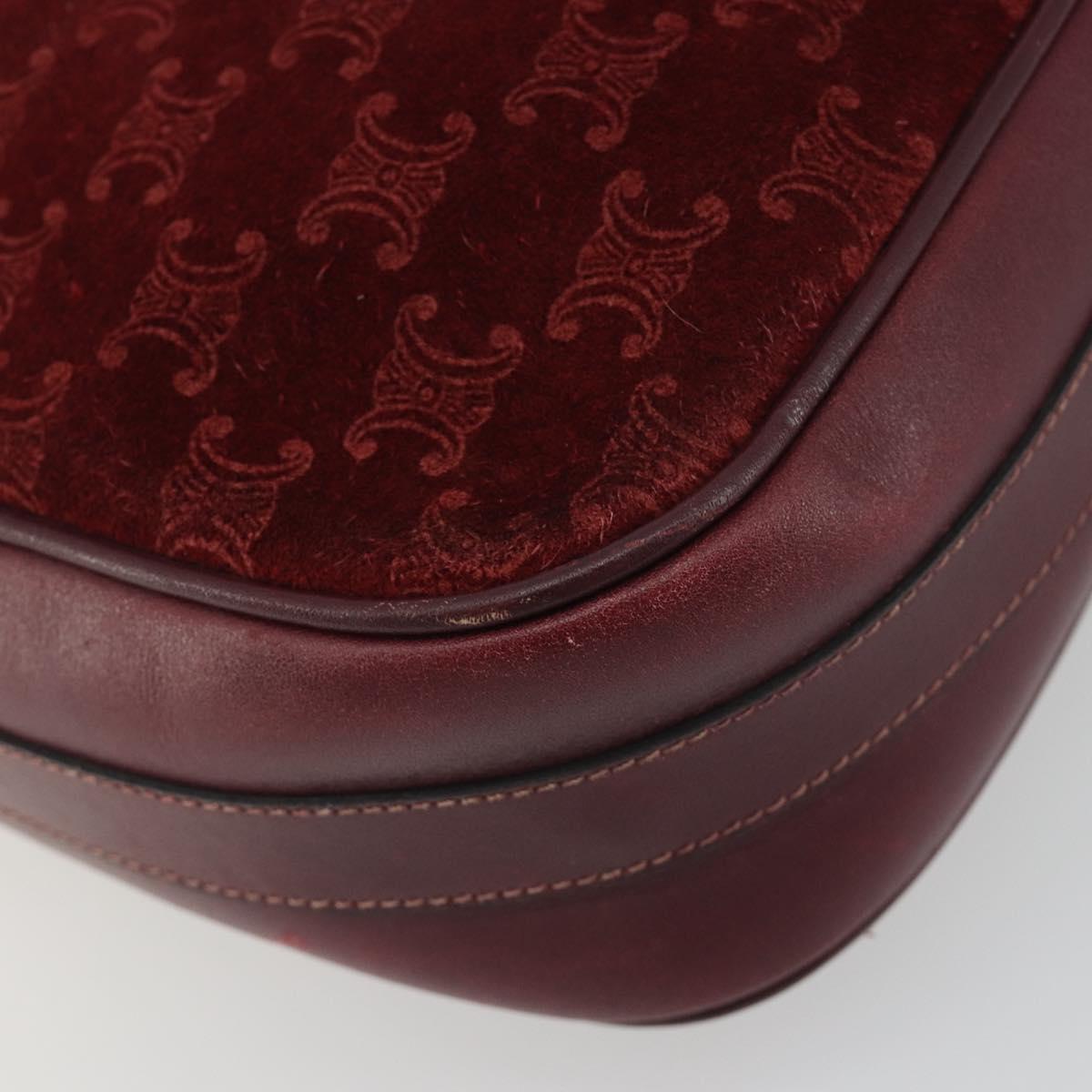 CELINE Macadam Canvas Horse Carriage Bag Suede Bordeaux Gold Auth 195091