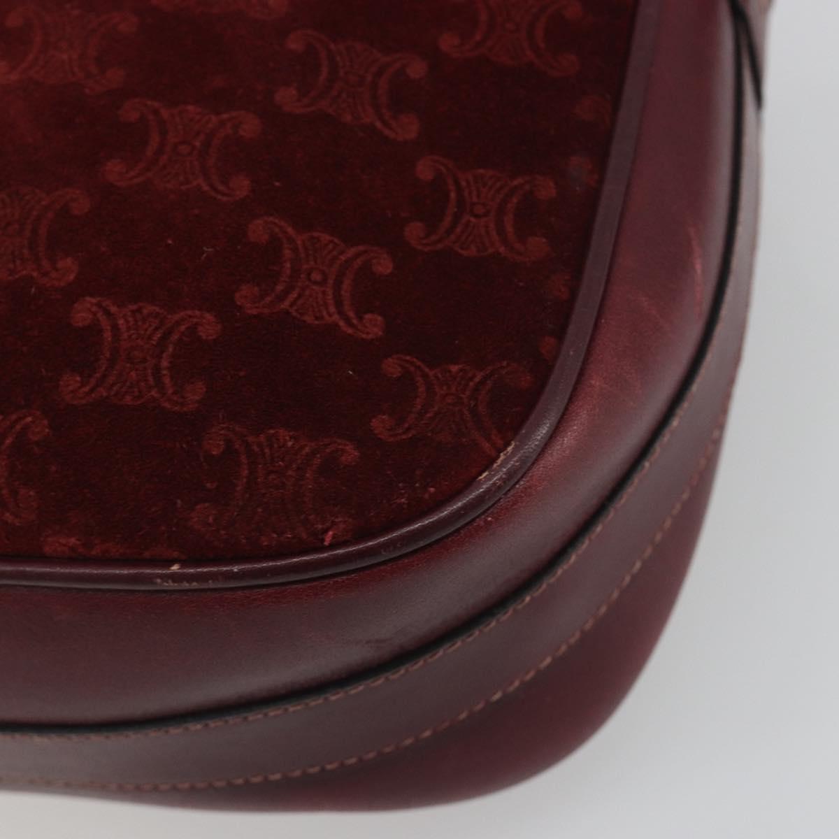 CELINE Macadam Canvas Horse Carriage Bag Suede Bordeaux Gold Auth 195091