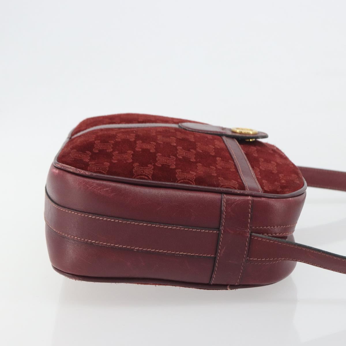 CELINE Macadam Canvas Horse Carriage Bag Suede Bordeaux Gold Auth 195091