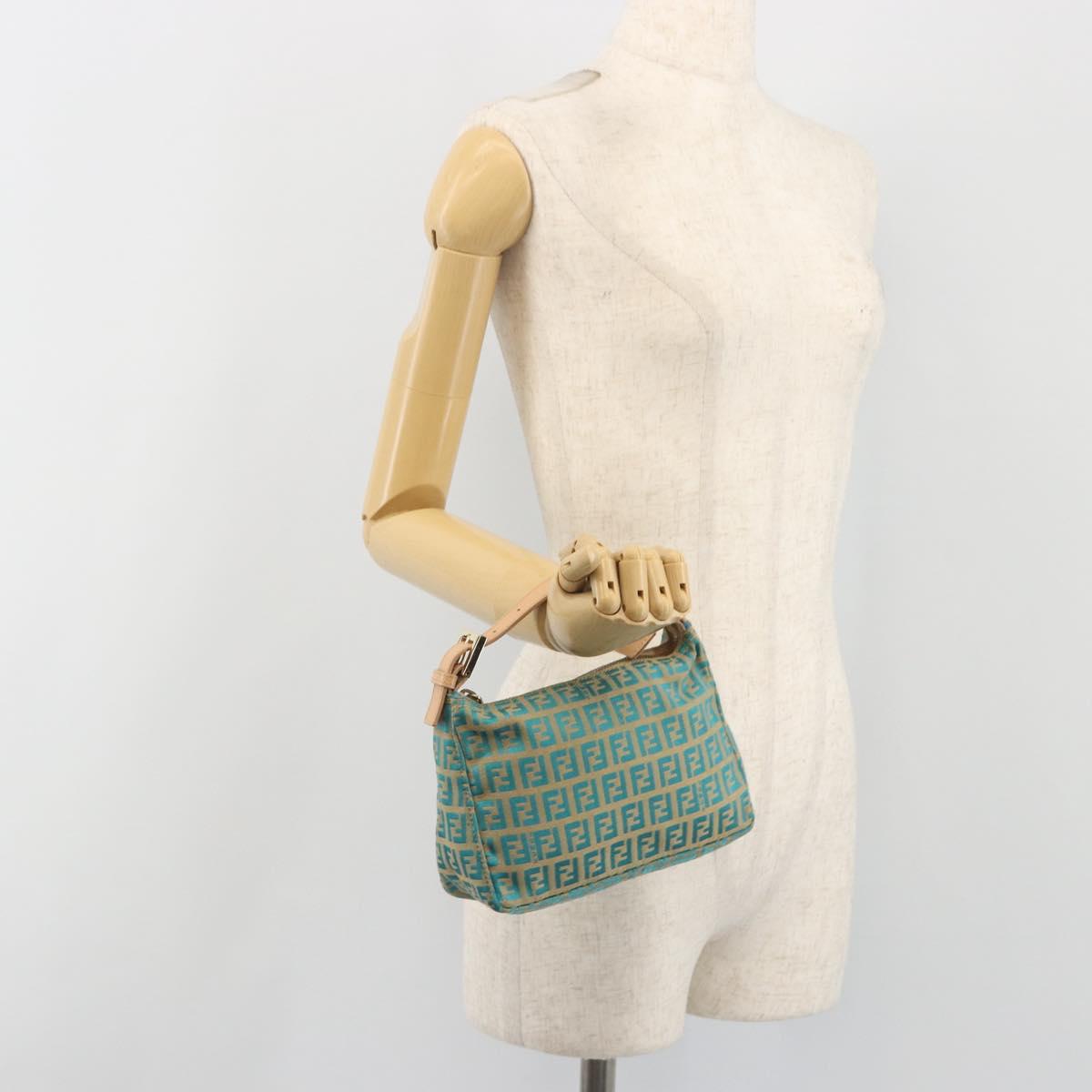 FENDI Zucchino Canvas Hand Bag Gold Green Auth 195094A