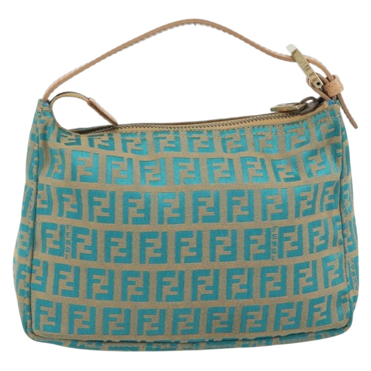 FENDI Zucchino Canvas Hand Bag Gold Green Auth 195094A