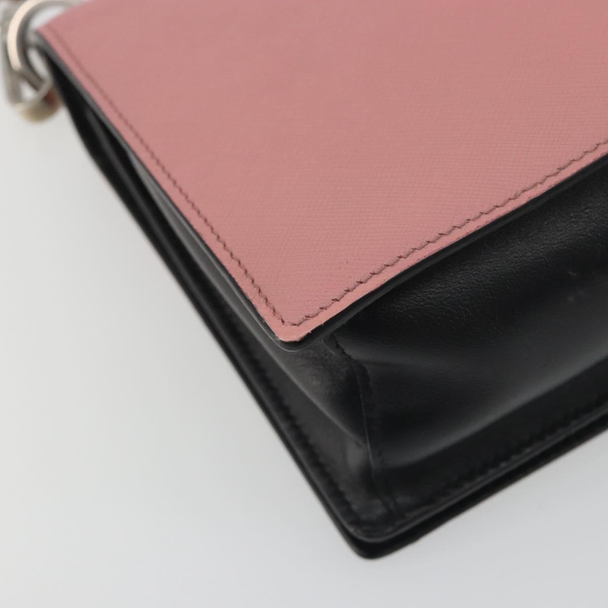 PRADA Chain Shoulder Bag Saffiano leather Pink Silver Auth 195095A