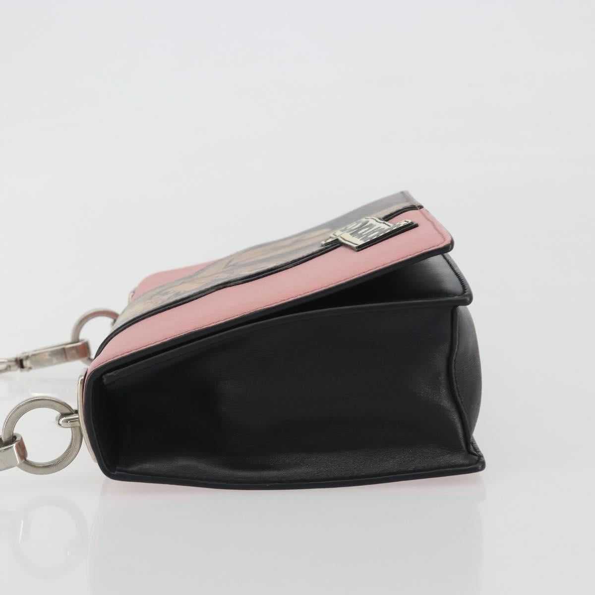PRADA Chain Shoulder Bag Saffiano leather Pink Silver Auth 195095A