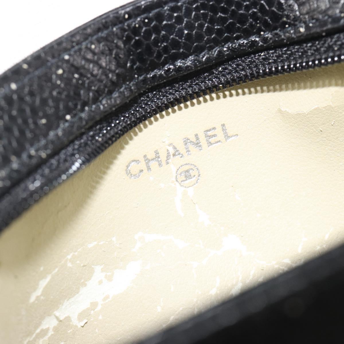 CHANEL COCO Mark Pouch Caviar Skin Black Gold CC Auth 195101