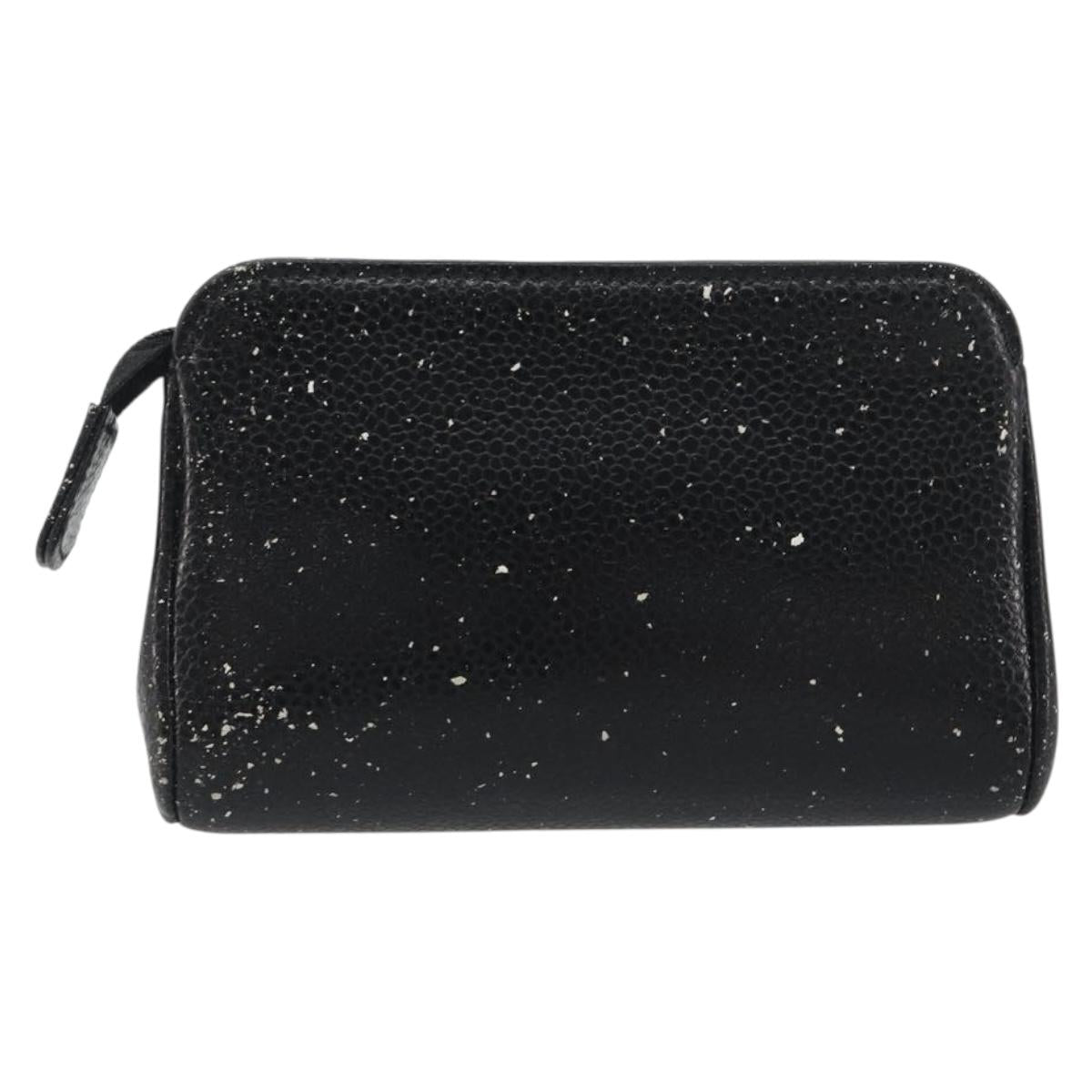 CHANEL COCO Mark Pouch Caviar Skin Black Gold CC Auth 195101