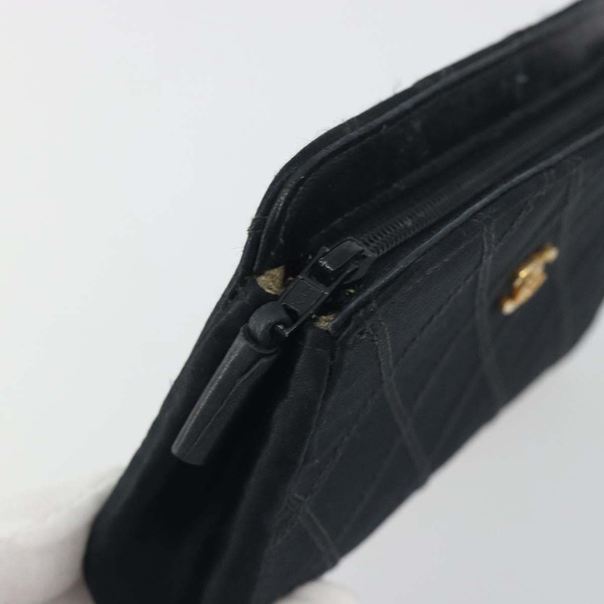 CHANEL Bicolore Pouch Satin Black Gold CC Auth 195103