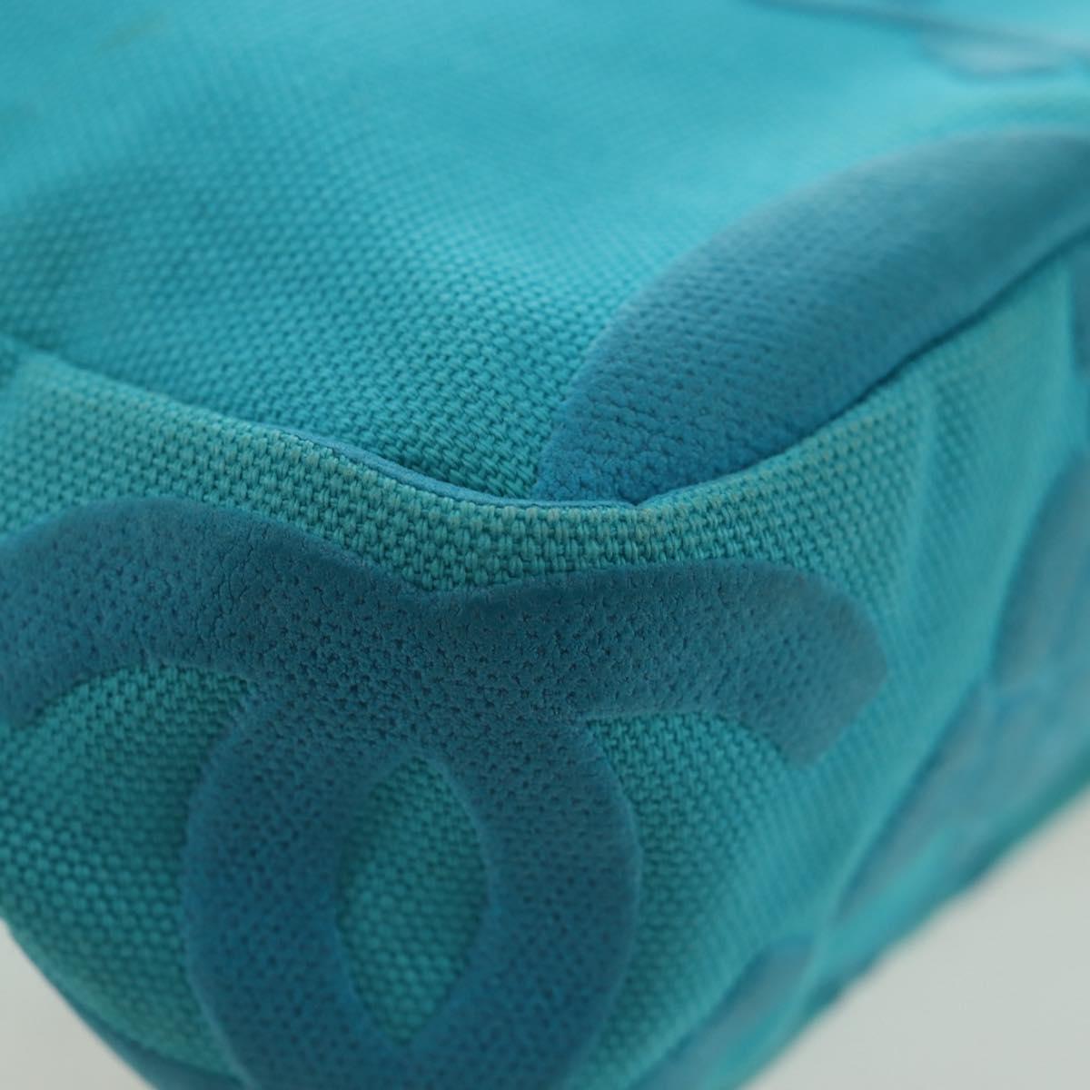 CHANEL Chain Shoulder Bag Canvas Turquoise Blue Silver CC Auth 195104M