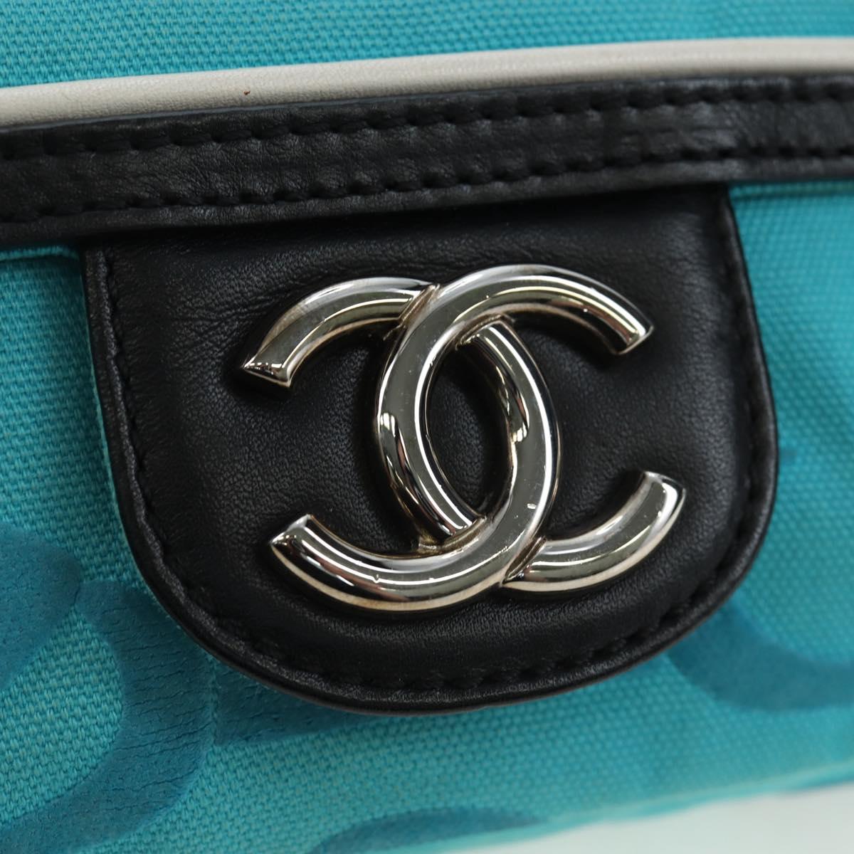 CHANEL Chain Shoulder Bag Canvas Turquoise Blue Silver CC Auth 195104M