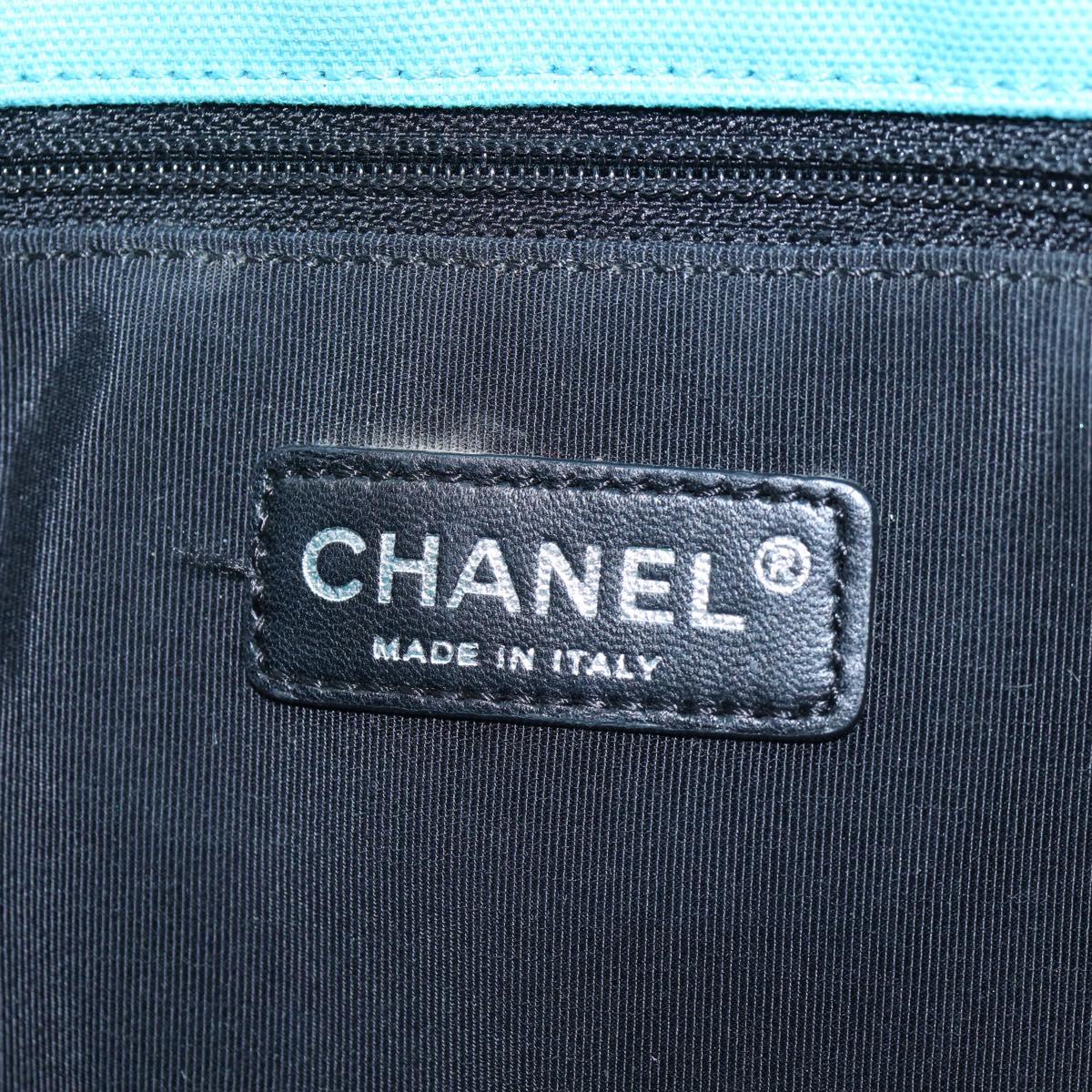 CHANEL Chain Shoulder Bag Canvas Turquoise Blue Silver CC Auth 195104M
