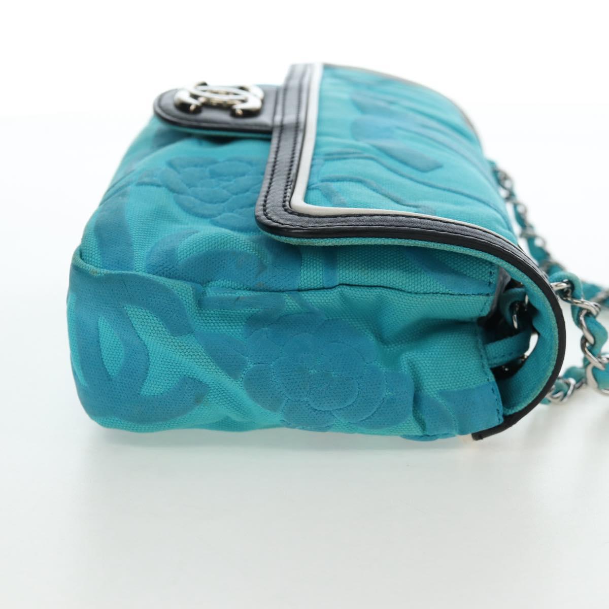 CHANEL Chain Shoulder Bag Canvas Turquoise Blue Silver CC Auth 195104M