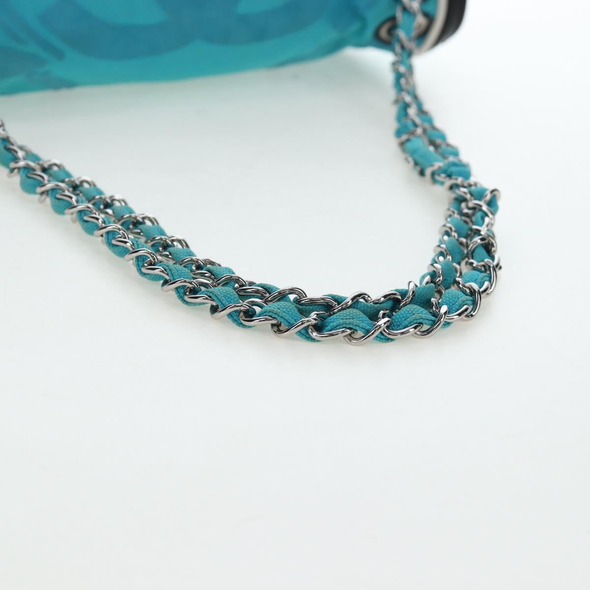 CHANEL Chain Shoulder Bag Canvas Turquoise Blue Silver CC Auth 195104M