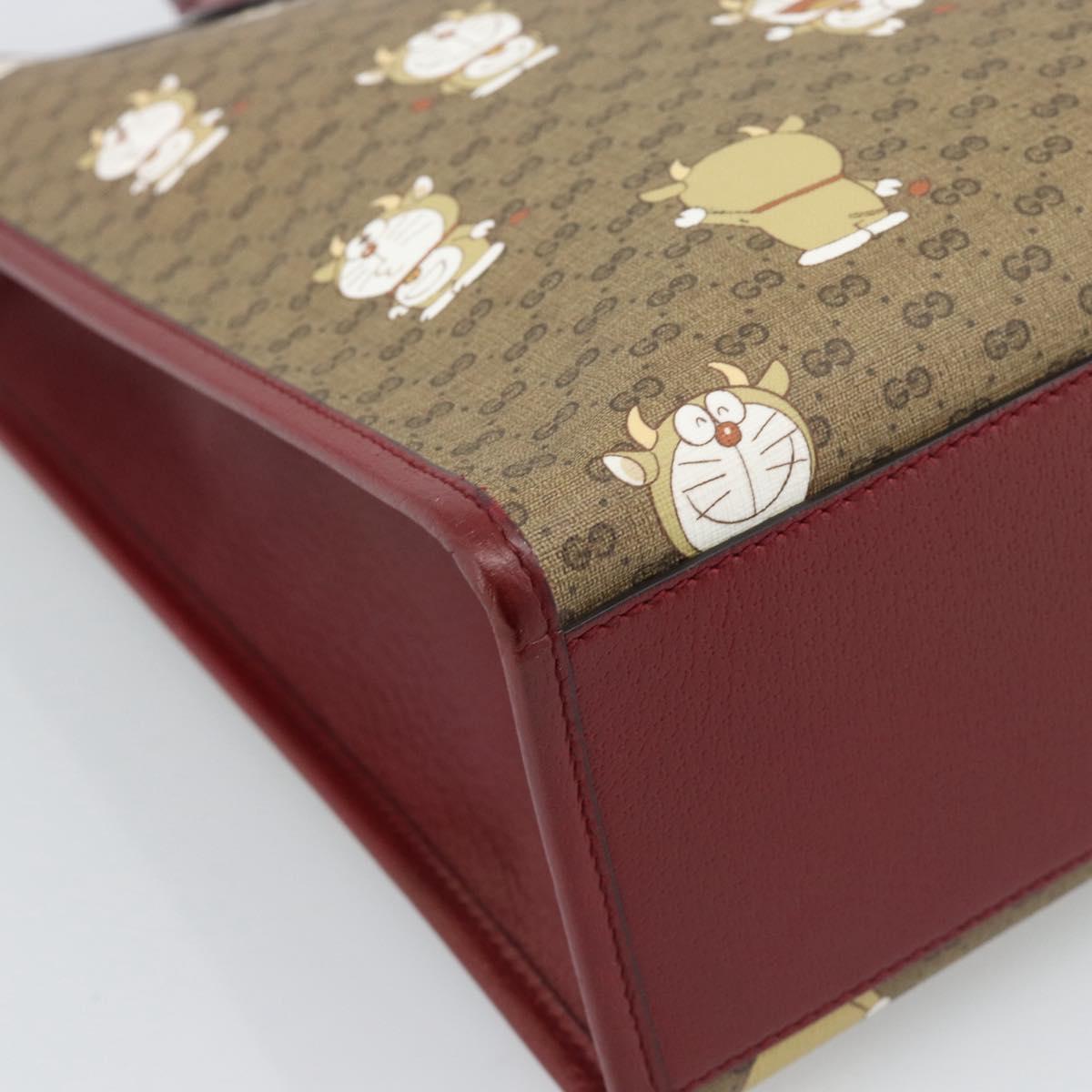 GUCCI Doraemon Micro GG Hand Bag PVC 2way Beige Gold 654345 Auth 195107SAM