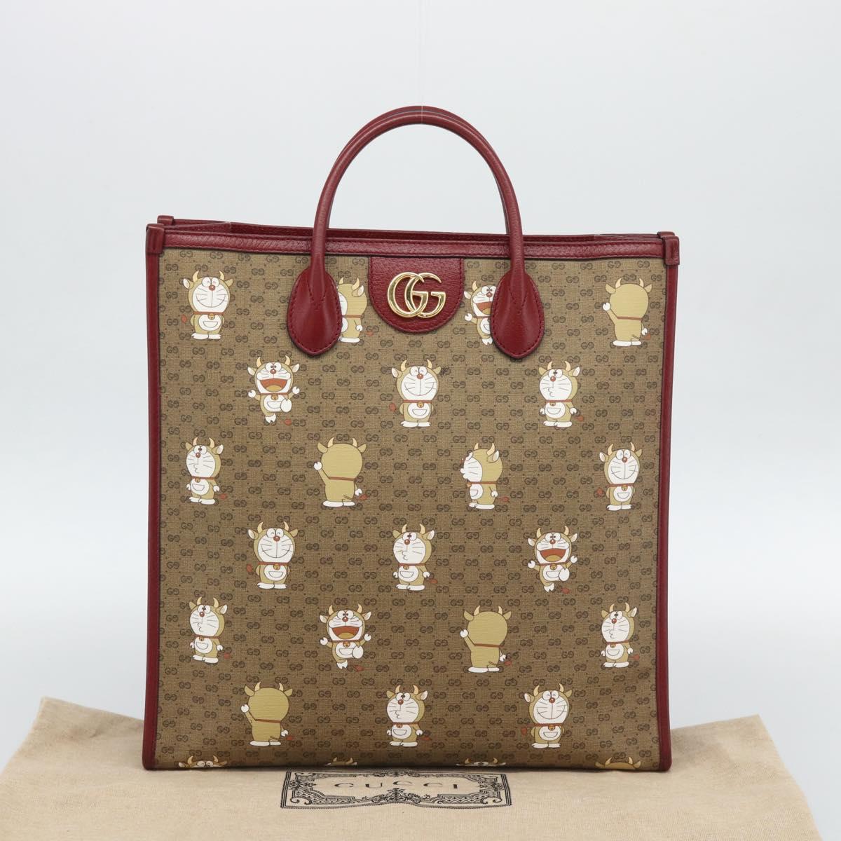 GUCCI Doraemon Micro GG Hand Bag PVC 2way Beige Gold 654345 Auth 195107SAM