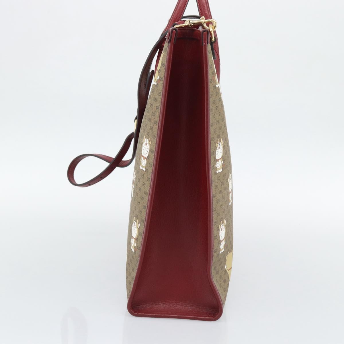 GUCCI Doraemon Micro GG Hand Bag PVC 2way Beige Gold 654345 Auth 195107SAM