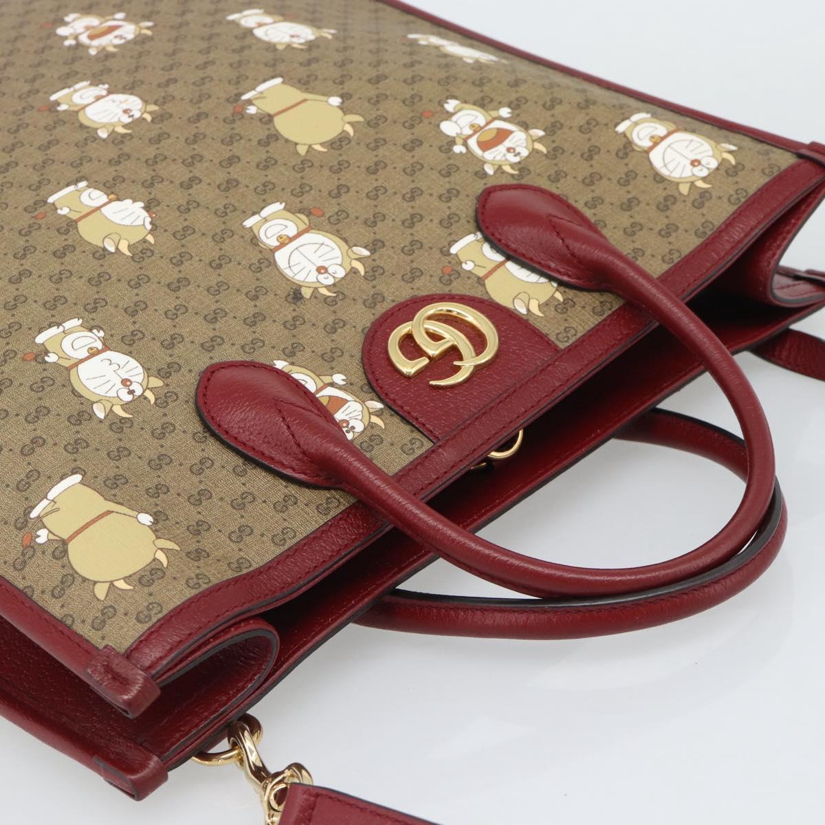 GUCCI Doraemon Micro GG Hand Bag PVC 2way Beige Gold 654345 Auth 195107SAM
